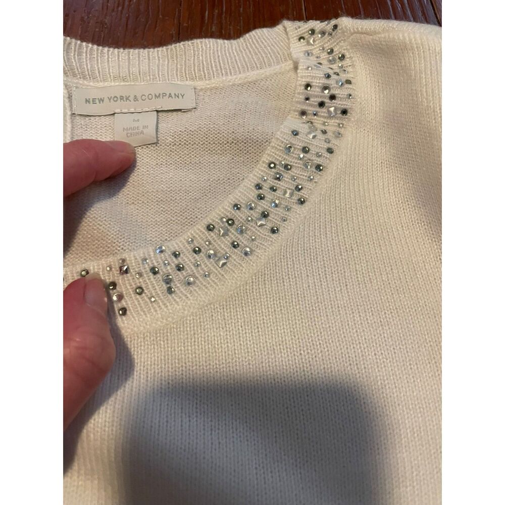NWOT New York & Company Ivory Sweater – Rhinestone Embellished